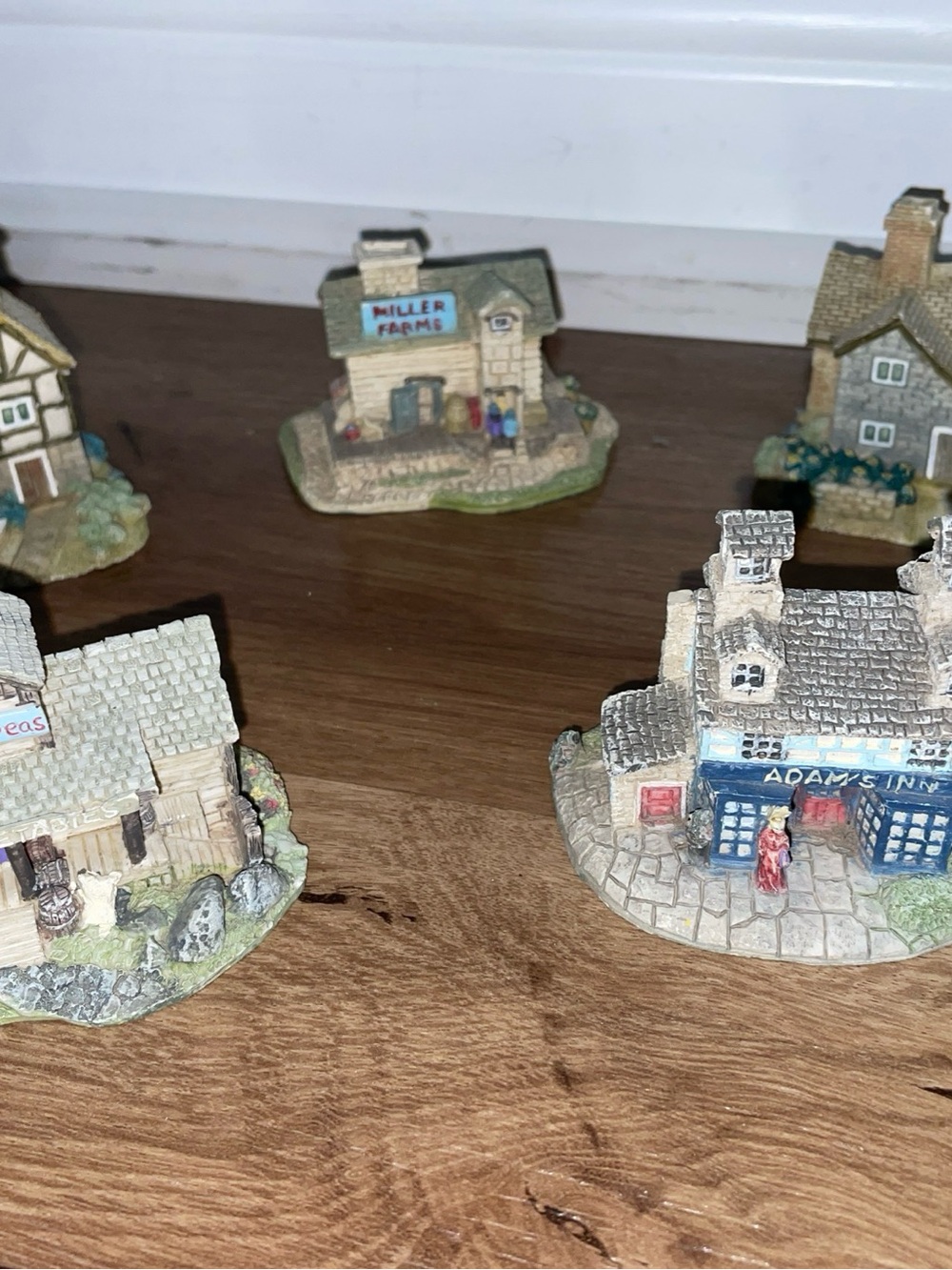 Vintage Miniature Village Buildings Lot of 5 Farmhouse Cottage Farm Buildings